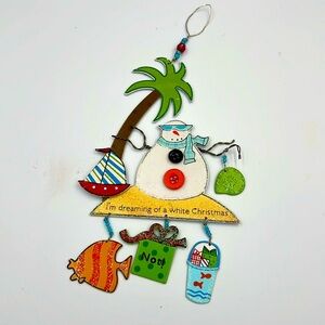 Snowman at the beach Christmas ornament I'm dreaming of a white  Not!